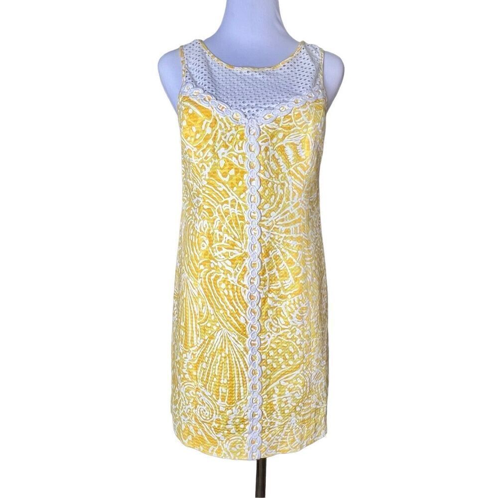 Lilly Pulitzer MacFarlane Sunglow Yellow Sea Cups Pigment sz 6 Shift Dress $198‎